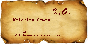 Kolonits Ormos névjegykártya